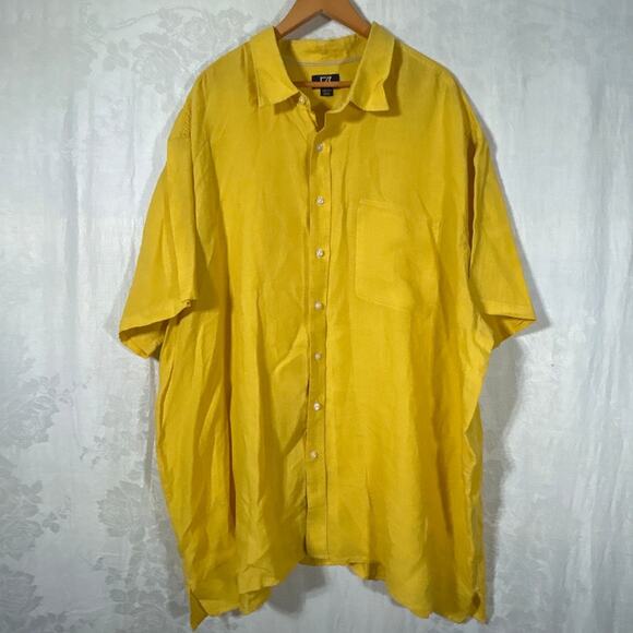 Cutter & Buck Button Up 4XB Yellow 100% Linen Short Sleeve - Picture 1 of 12